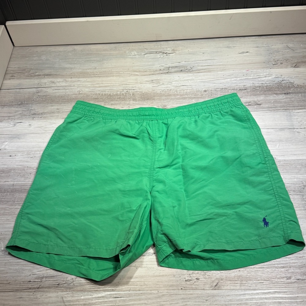 Polo Ralph Lauren Green Swim Trunks Nylon Elastic Tie Waist Vintage Men's Size L
